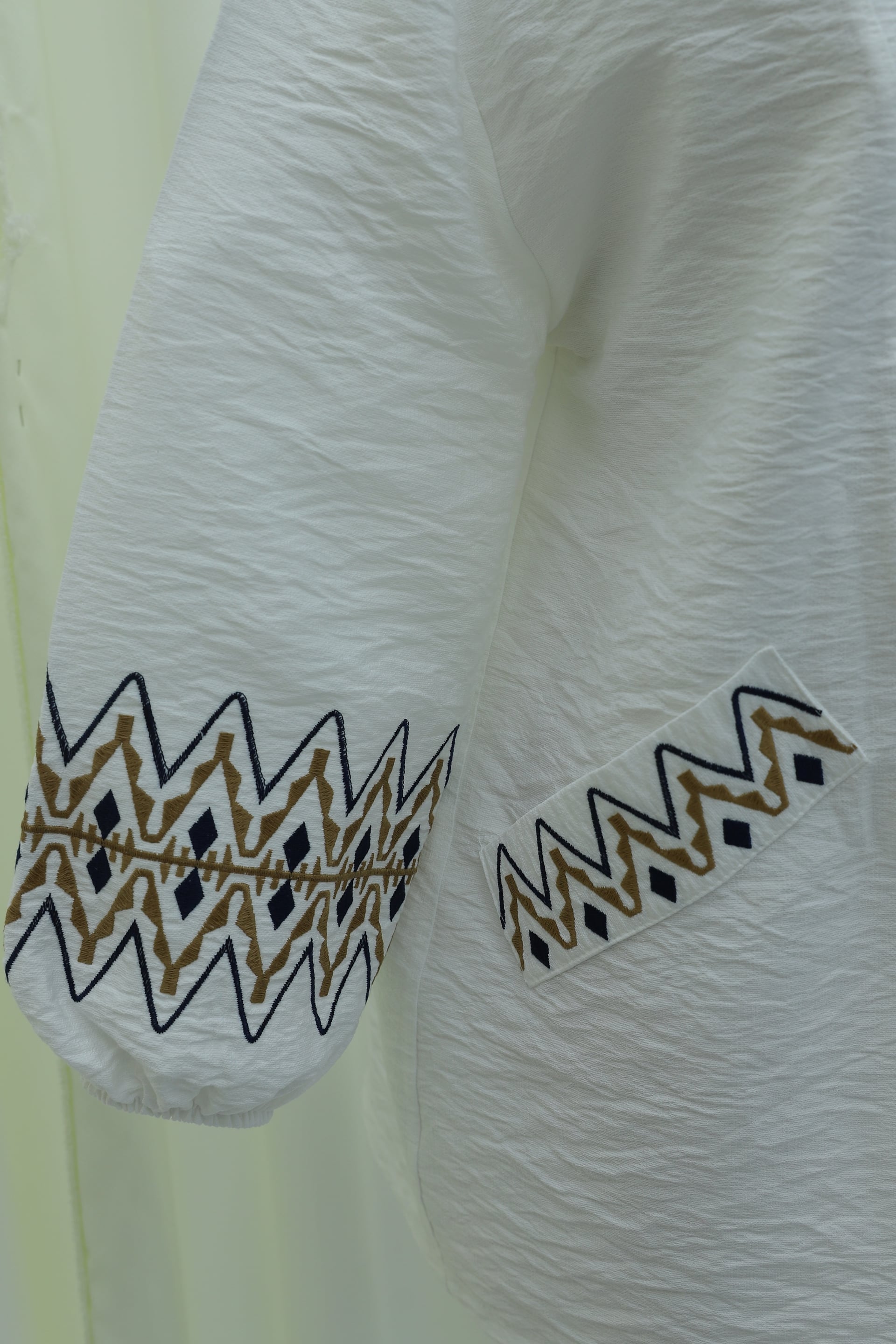Embroidered Sleeve, Elastic Cuff, Belt Detail Linen Kimono - White - Podyumplus - by Peralane - photo 8
