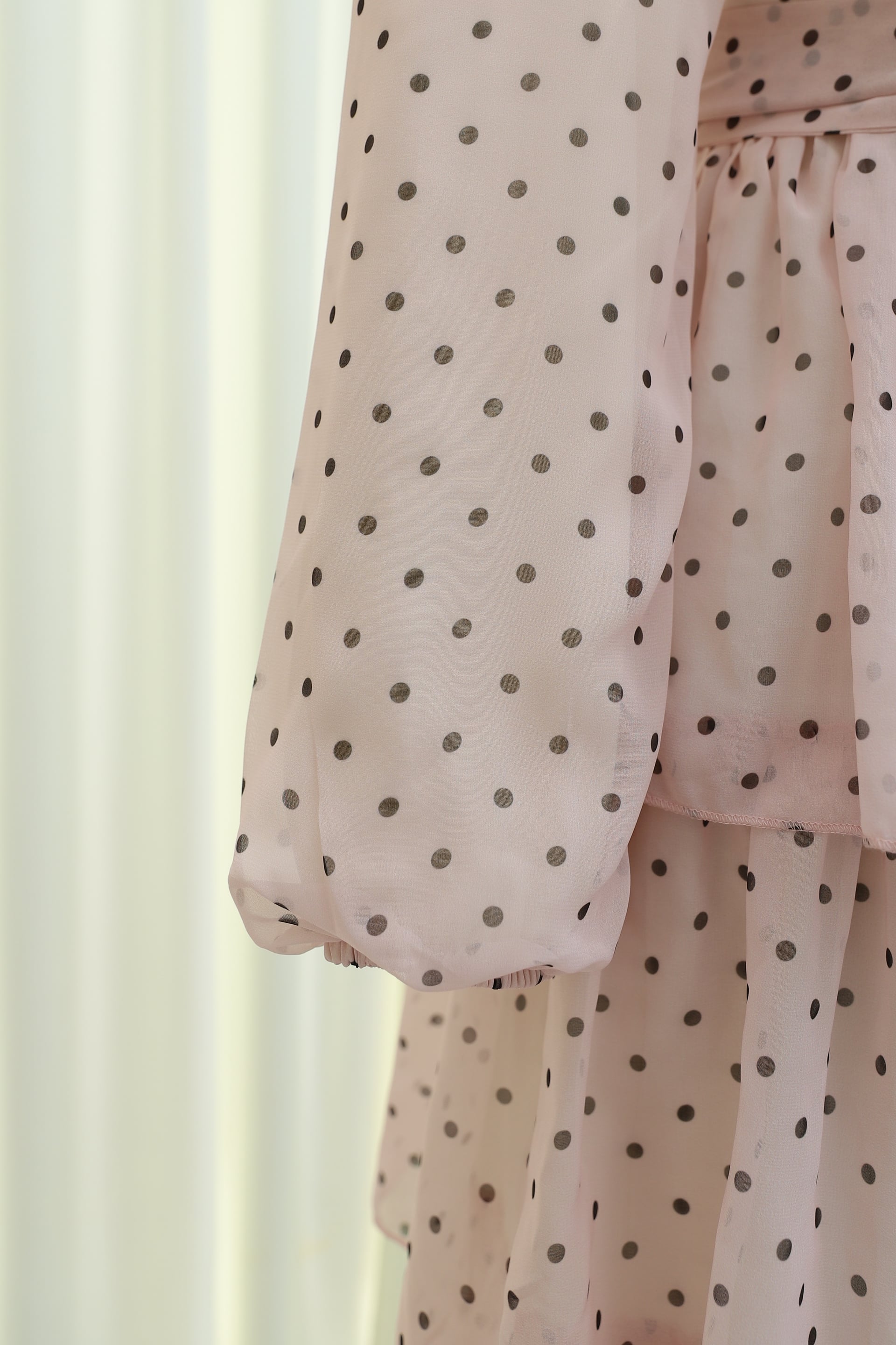 Cross-Tie Tiered Polka Dot Chiffon Dress - Powder Pink - Podyumplus - by Peralane - photo 8