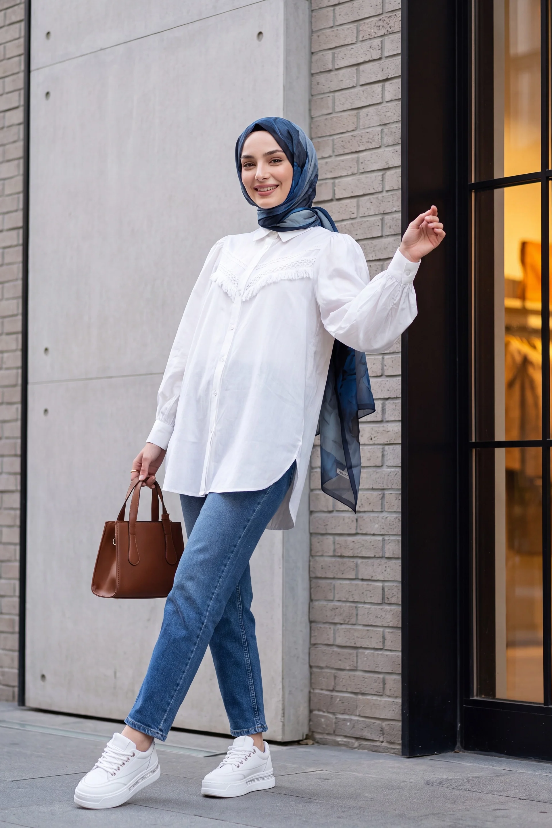 Ecru Balloon Sleeve Blouse with Lace Trim - Podyumplus - by Peralane - photo 5
