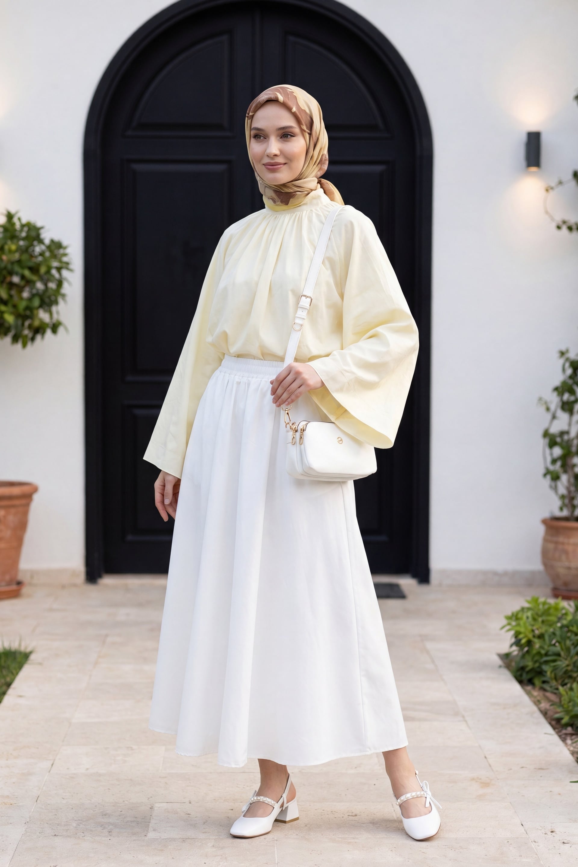 Crew Neck Spanish Sleeve Lined Voile Blouse - Light Yellow - Podyumplus - by Peralane - photo 7