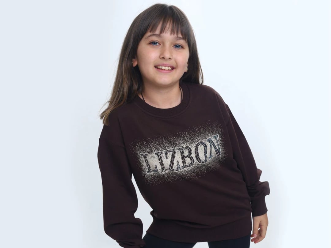 Girls' Printed Fleece Sweatshirt - Dark Brown - Vizviz - by Peralane