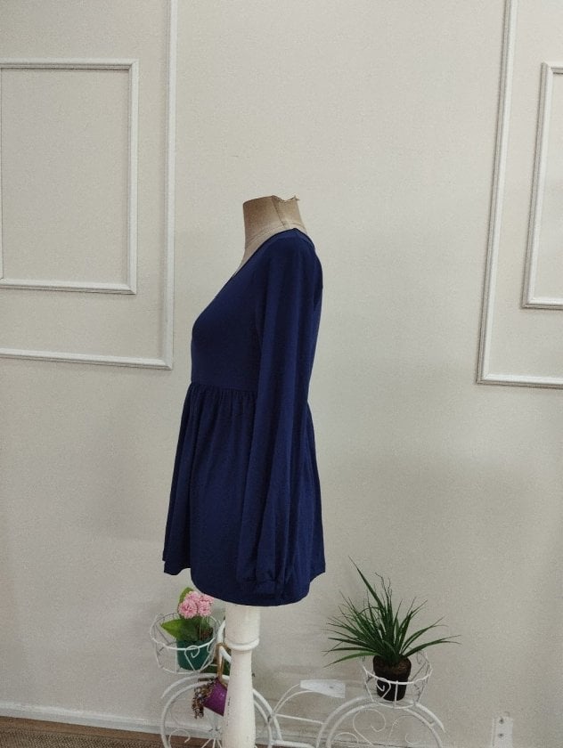 Women's Long Sleeve Round Neck Navy Blue Knit Tunic - Janes - by Peralane - photo 3