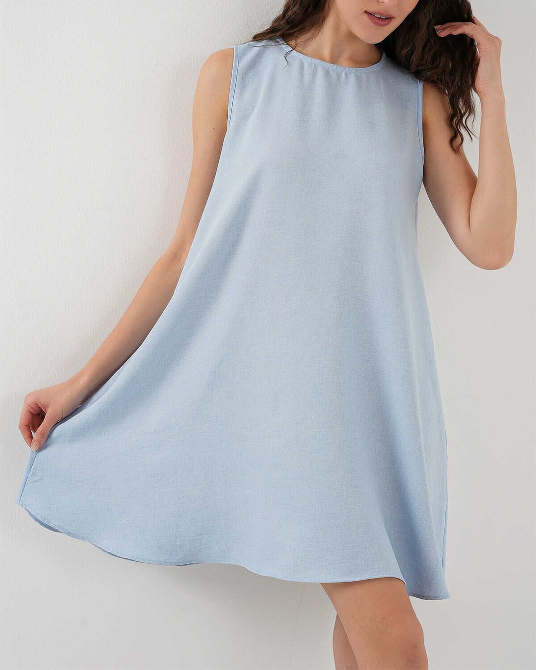 Light Blue Mini Linen Dress - Wholeskop - by Peralane