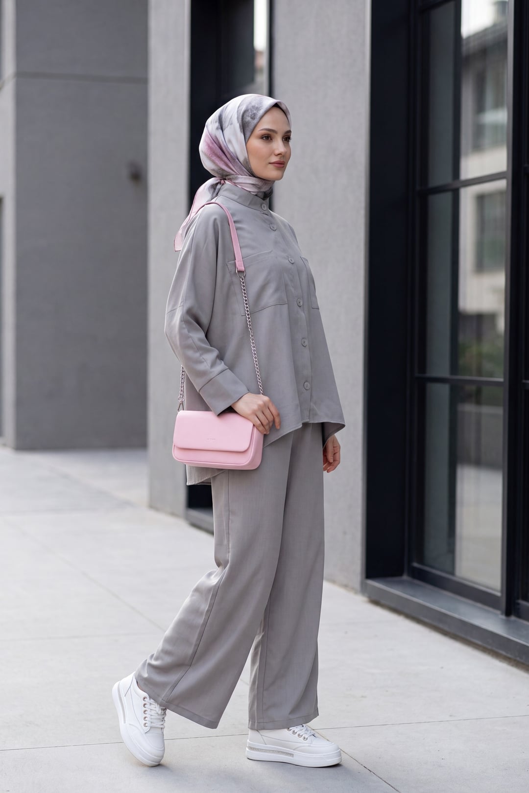 Grey Two-Piece Shirt and Wide-Leg Trousers Set - Podyumplus - by Peralane - photo 2