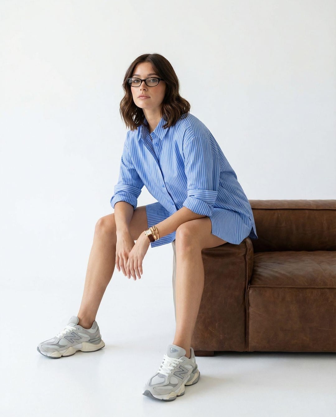 Women's Blue and White Striped Shirt Dress with Collar - Fame - by Peralane - photo 3