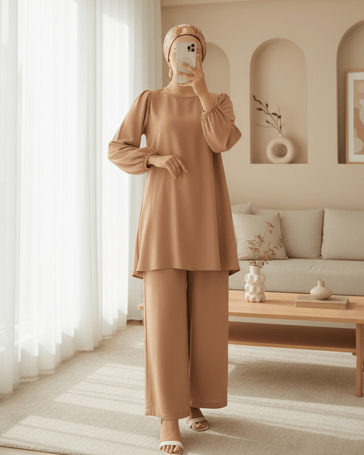 Women's Camel Tunic and Wide-Leg Trouser Set - Bigdart - by Peralane - photo 3