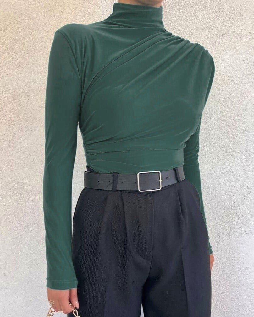 Half Turtleneck Ruched Sandy Blouse - Emerald - Podyumplus - by Peralane - photo 6