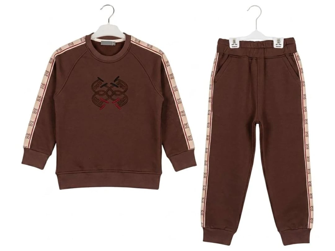 Boys' Sweatshirt and Trousers Set - Brown Print - CMK - by Peralane