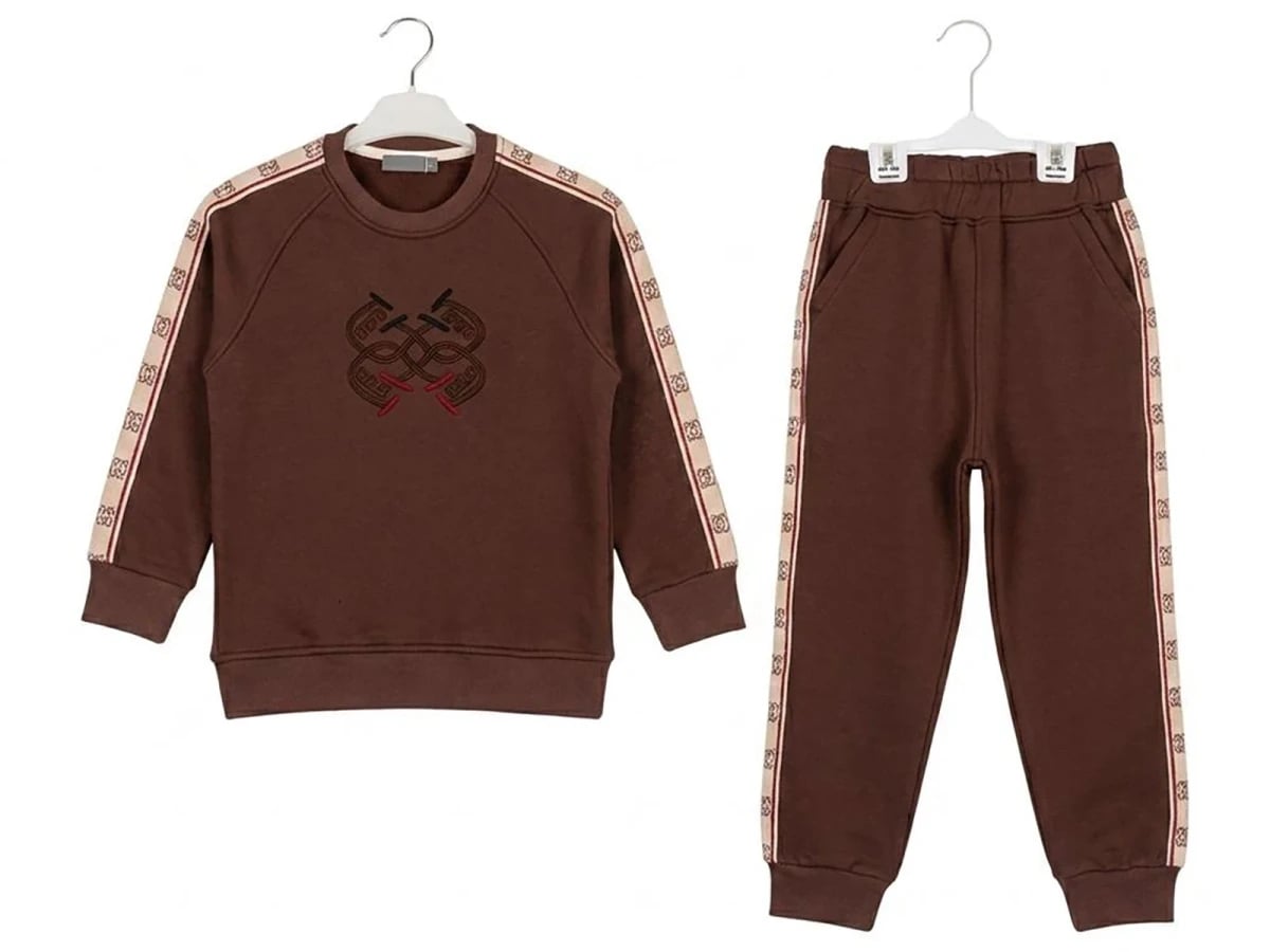 Boys' Sweatshirt and Trousers Set - Brown Print - CMK - by Peralane