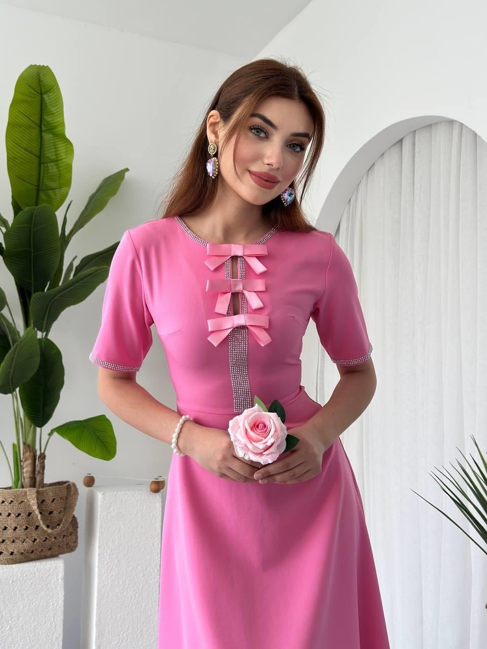 Wera Rhinestone Bow Detail Dress in Pink - Etika - by Peralane - photo 3