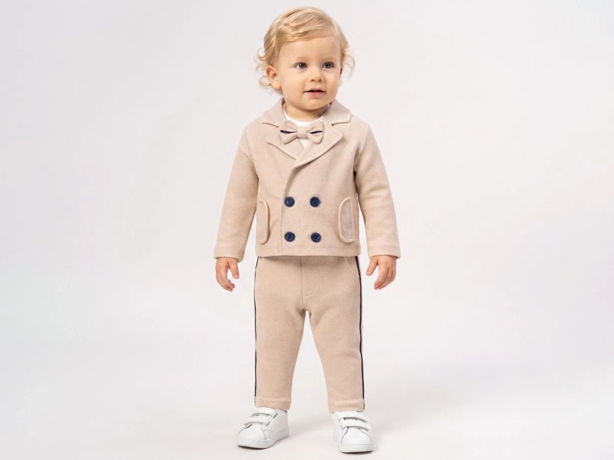 Baby Boy's Formal 4-Piece Set with Bow Tie and Jacket - Beige - Cayzen - by Peralane