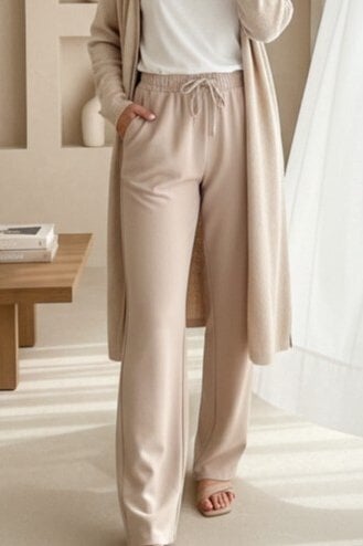 Double Pocket Elasticated Waist Drawstring Trousers - Stone - Podyumplus - by Peralane - photo 4