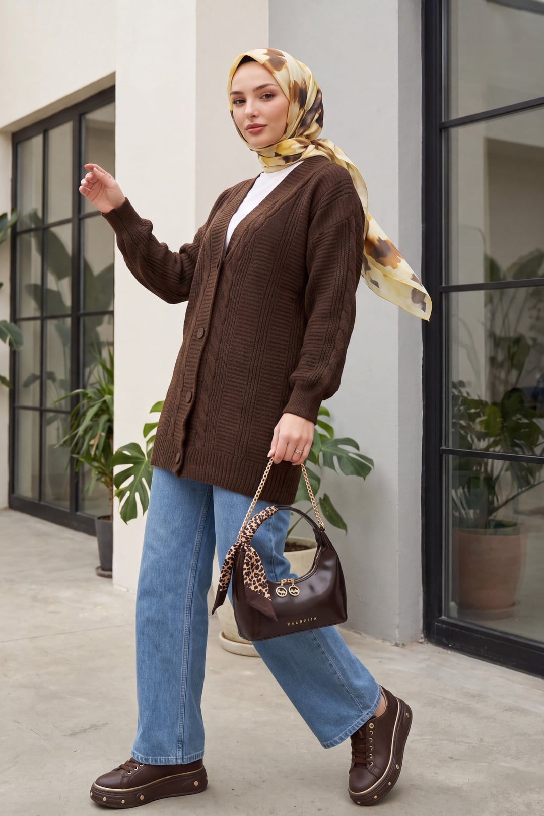 Brown Cable-Knit Button-Front Cardigan for Women - Bigdart - by Peralane - photo 4
