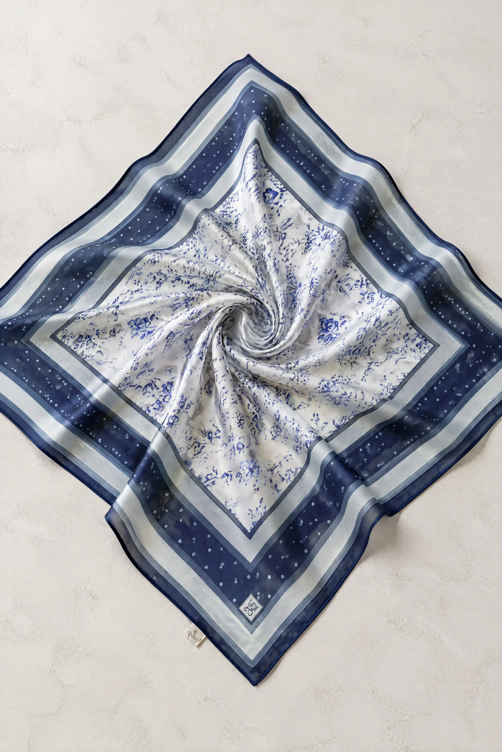 Floral and Polka Dot Naida Scarf - Navy - Podyumplus - by Peralane