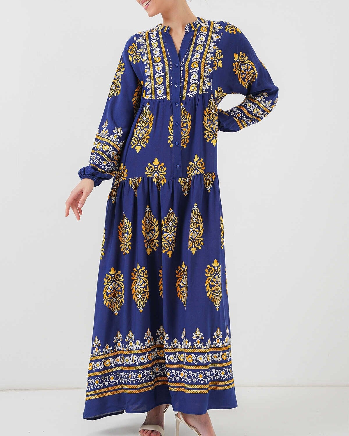 Navy Blue Viscose Modest Dress with Ornate Pattern - Bigdart - by Peralane - photo 4