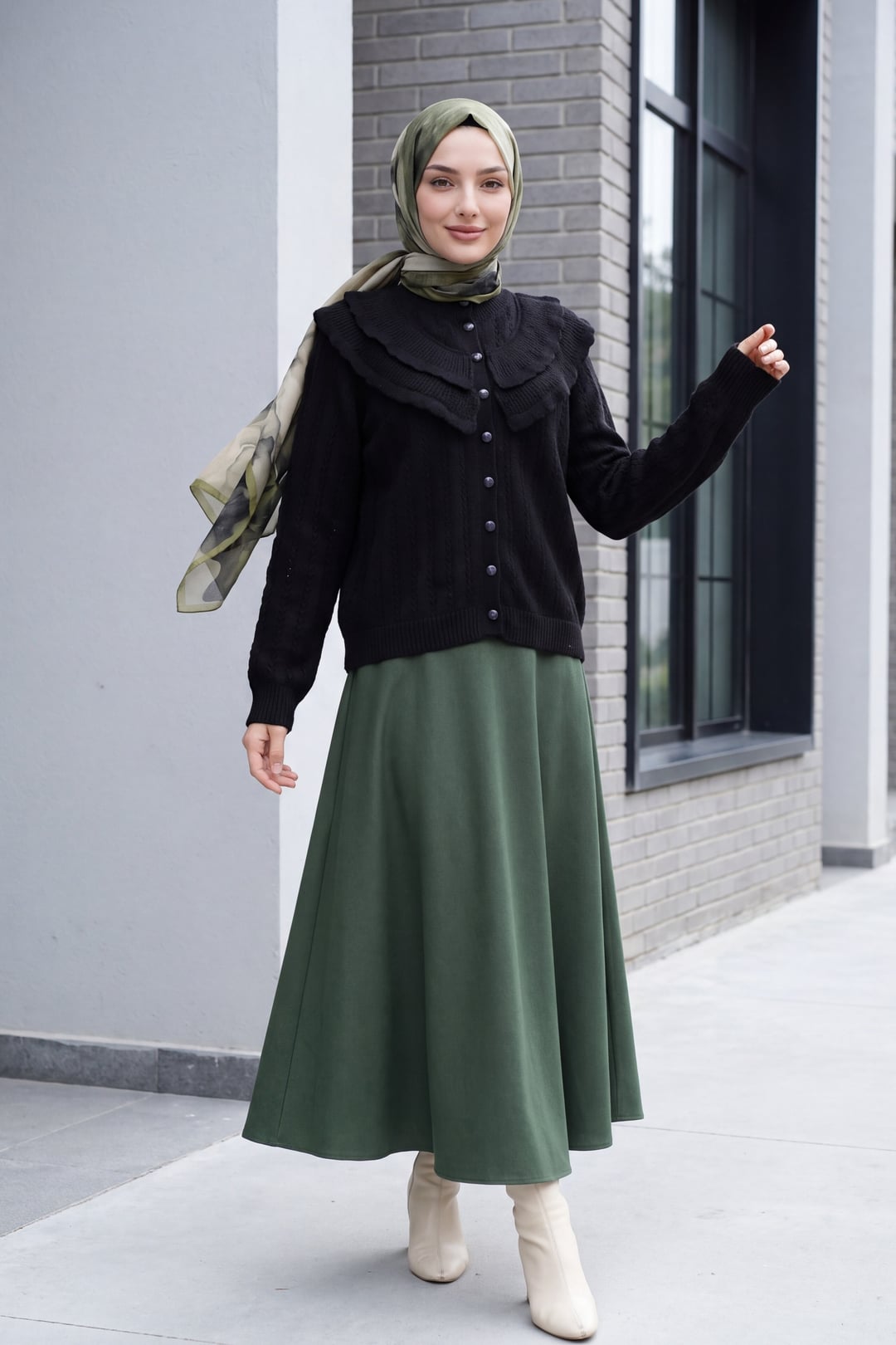 Black Knit Cardigan with Ruffled Collar and Button Front - Podyumplus - by Peralane - photo 4