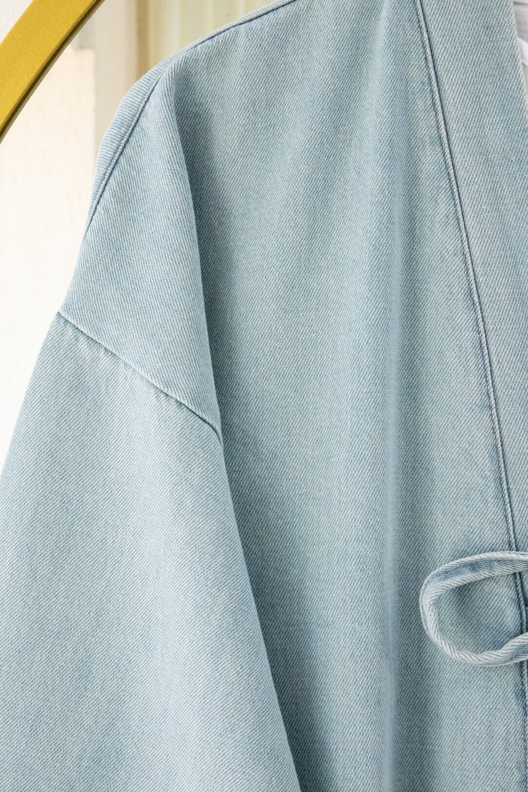 Tie-Front Denim Kimono Set with Pockets - Light Blue - Podyumplus - by Peralane - photo 5