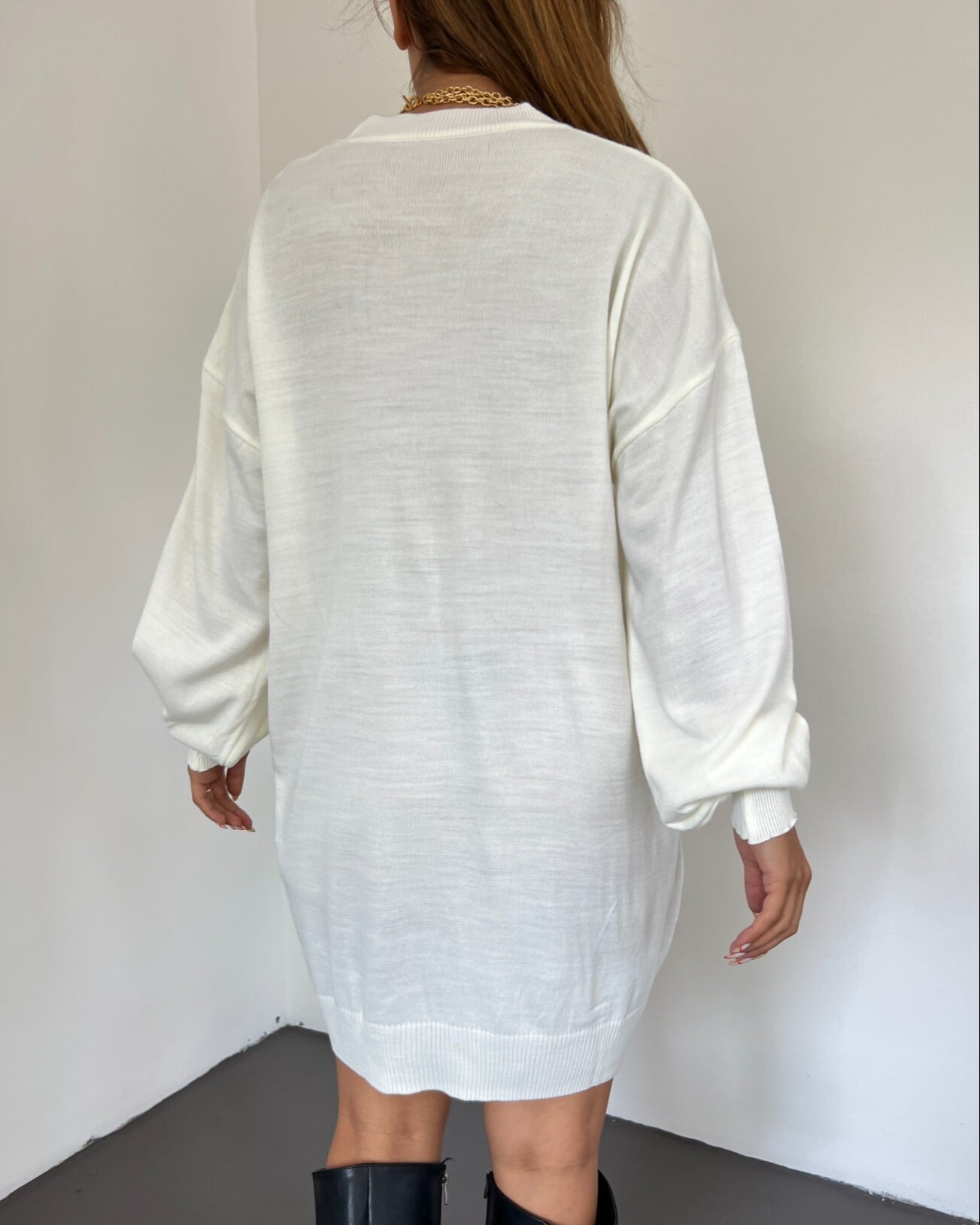 Cream Cowl-Neck Long-Sleeve Knitted Tunic Top - Podyumplus - by Peralane - photo 3