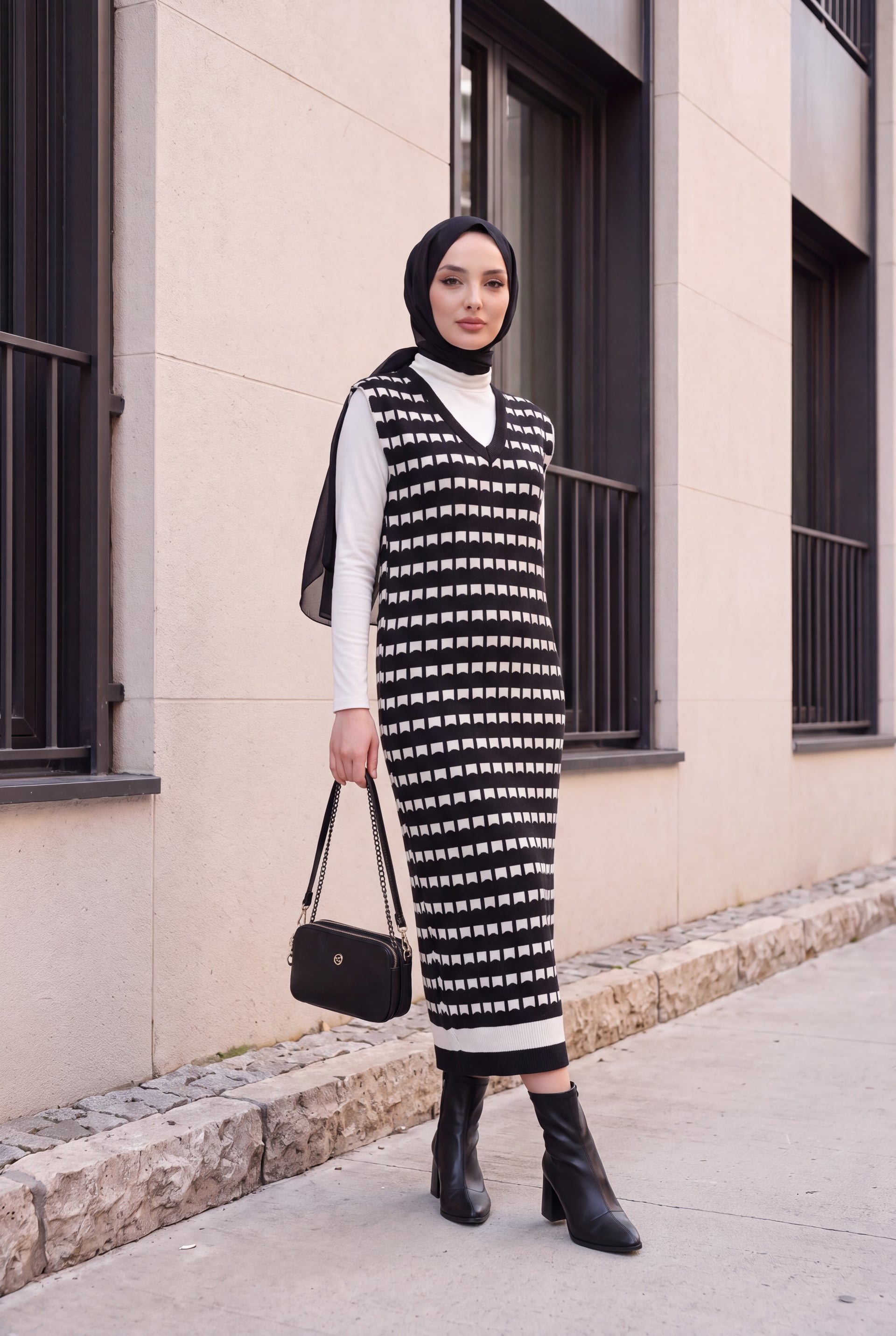 Women's Long Knit Sweater 15961 - Black - Bigdart - by Peralane