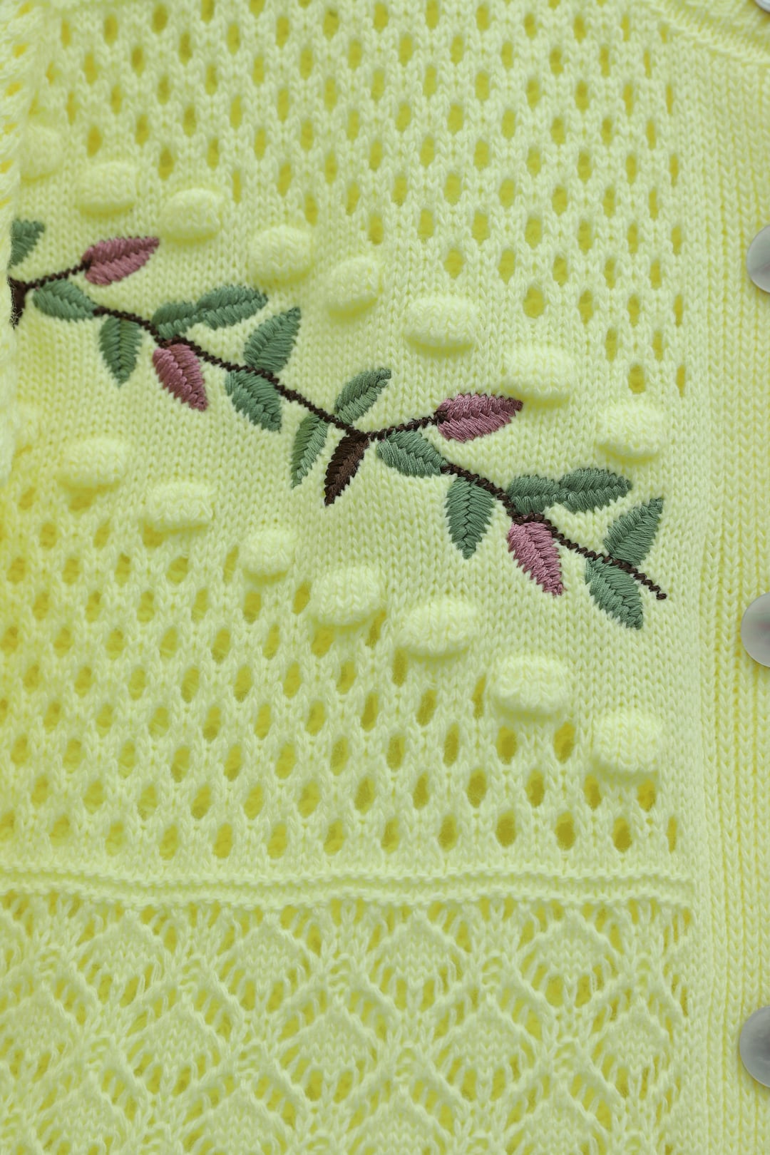 Women's Embroidered Openwork Knit Cardigan - Yellow - Podyumplus - by Peralane - photo 5