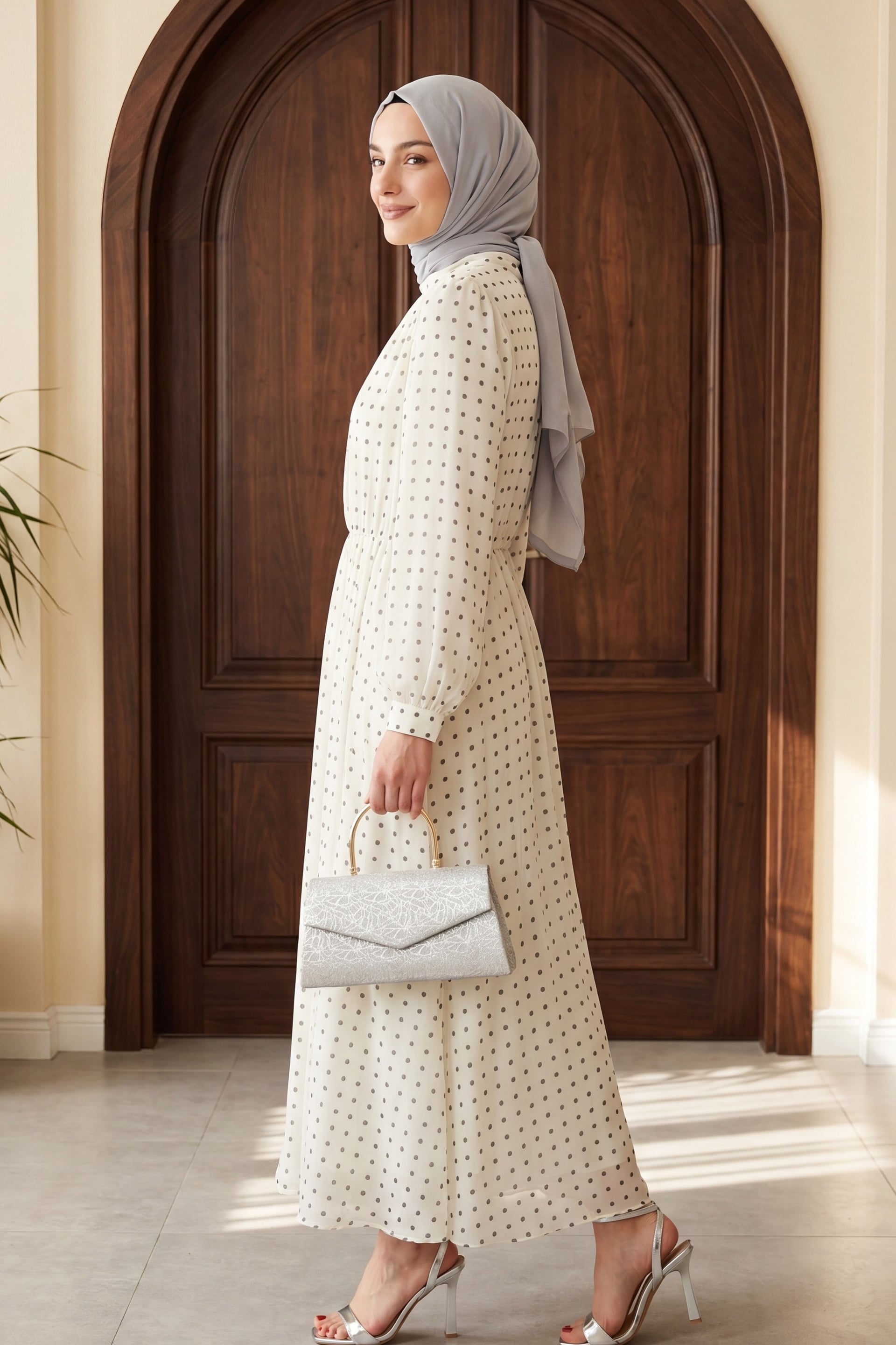 White Polka Dot Long Chiffon Dress with Lined and Elasticated Waist - Podyumplus - by Peralane - photo 4