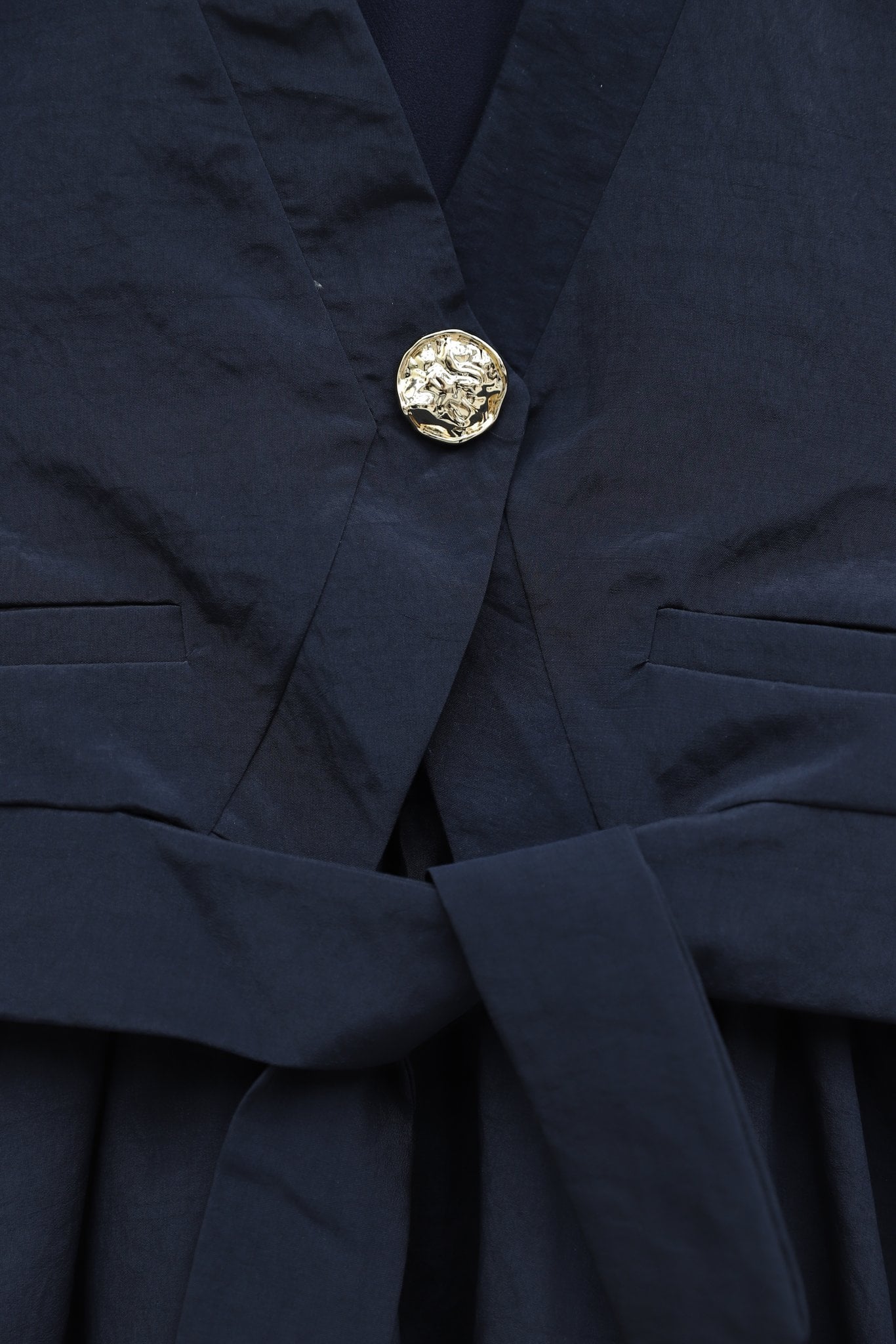 Navy Blue Self-Tie Belted Vest Detail Cupro Dress - Podyumplus - by Peralane - photo 7