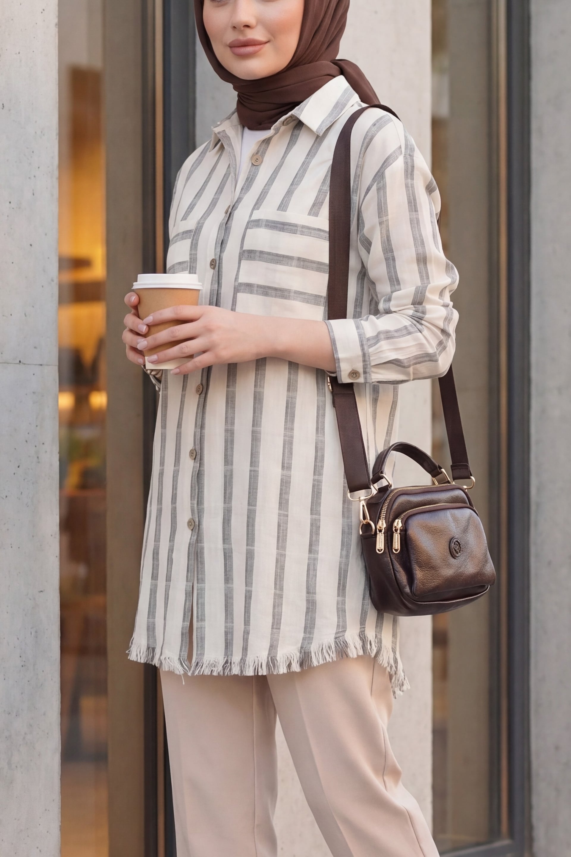 Tassel Hem Shirt - Beige - Podyumplus - by Peralane - photo 2