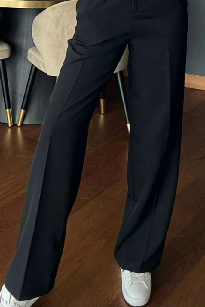 Women's High Waist Pleated Wide Leg Crepe Trousers with Pockets - Black - Janes - by Peralane - photo 3