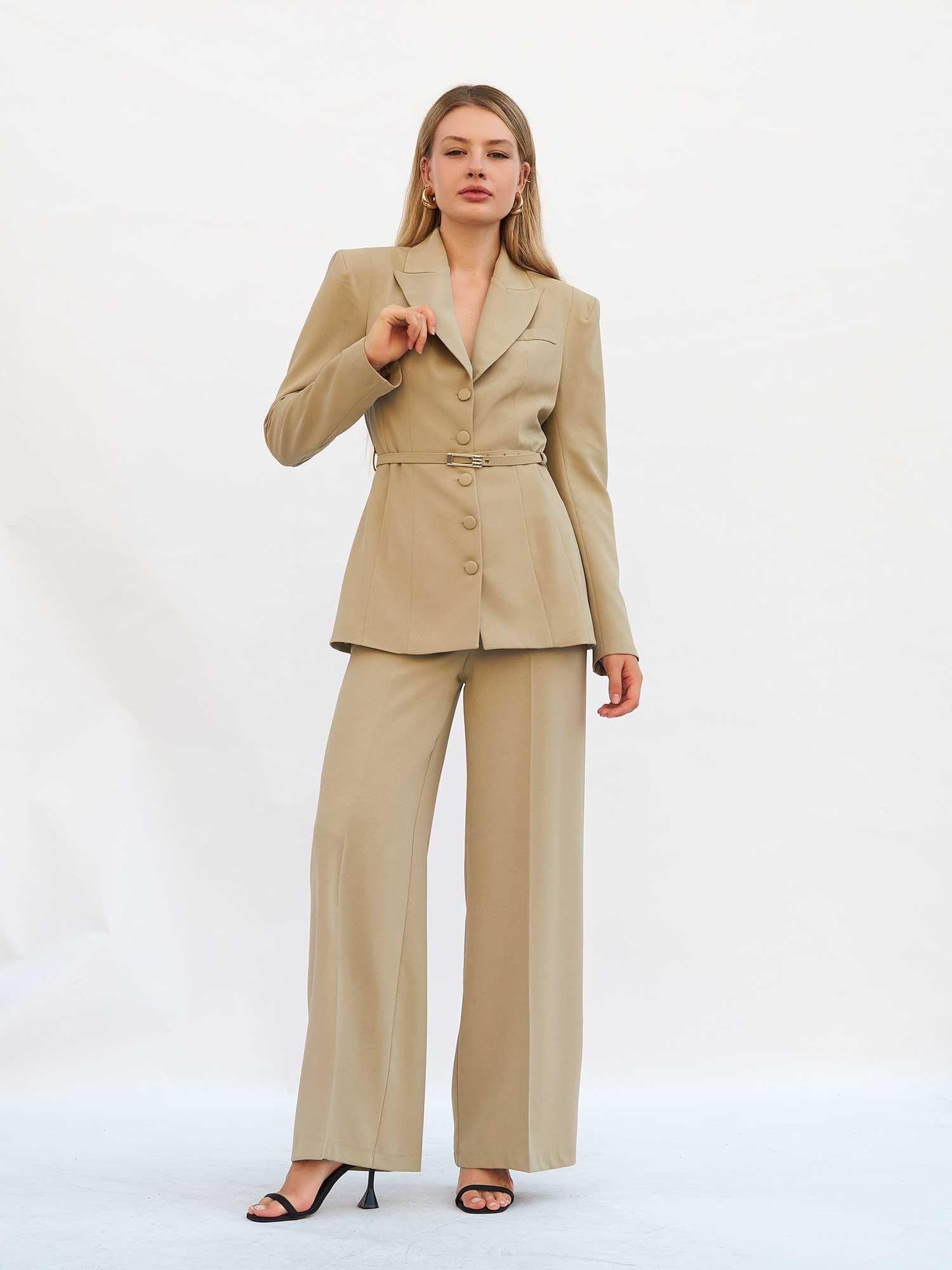 Light Beige Padded Blazer with Belt - Lefon - by Peralane - photo 4