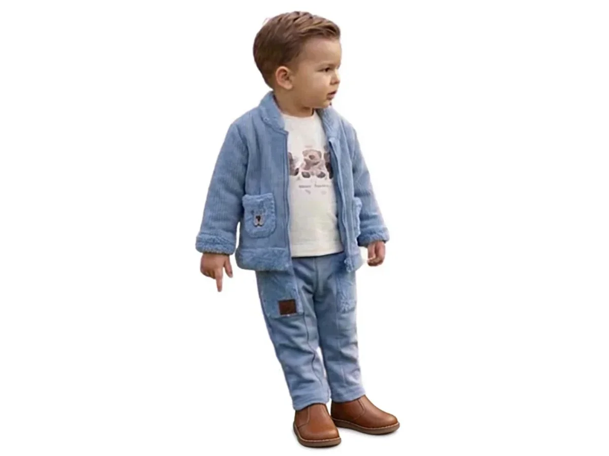 Boys' Corduroy Jacket and Trousers Set with Bear Print T-Shirt - Elci Baby - by Peralane