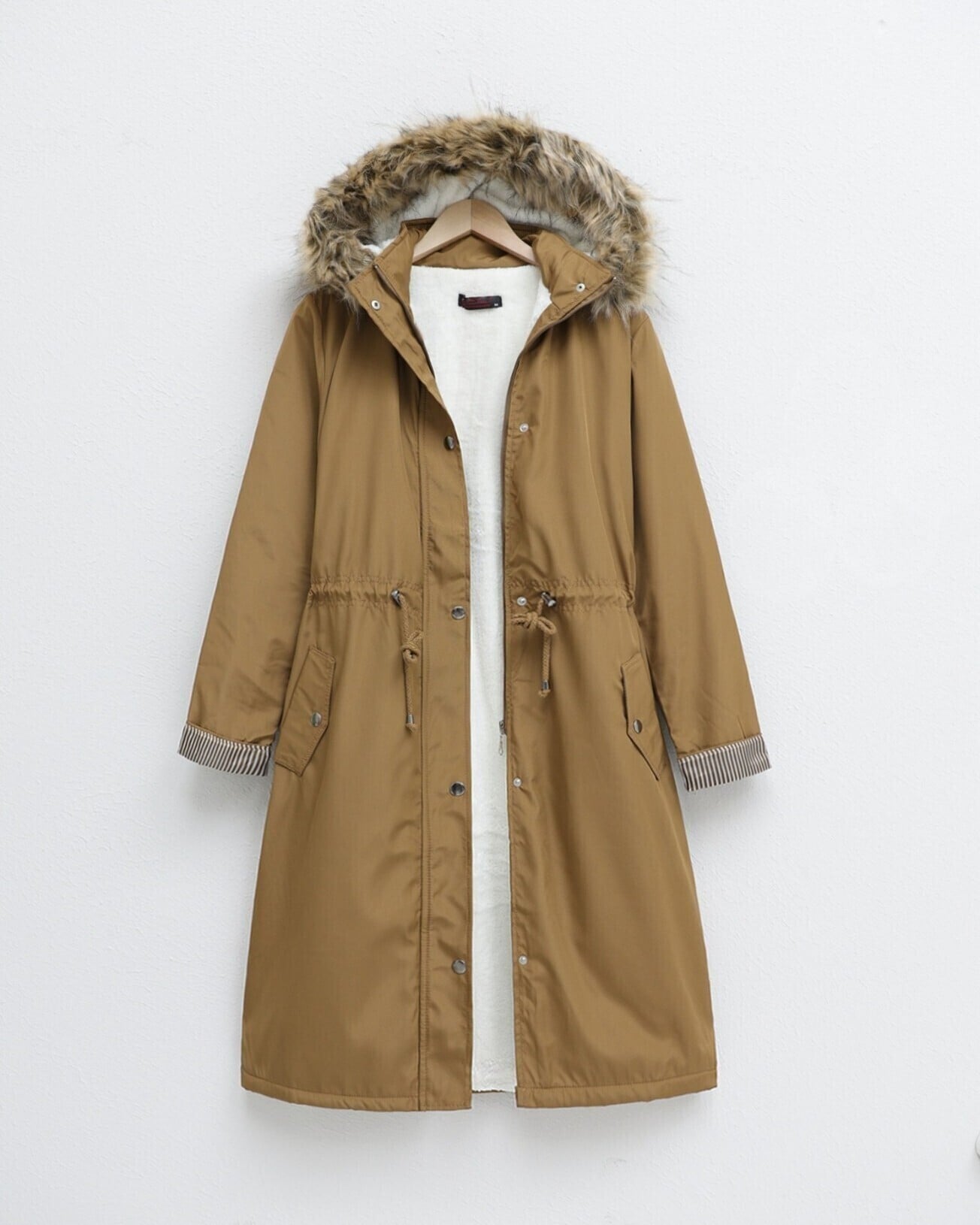 Women's Plush-Lined Bondit Coat with Removable Hood - Camel - Podyumplus - by Peralane - photo 2