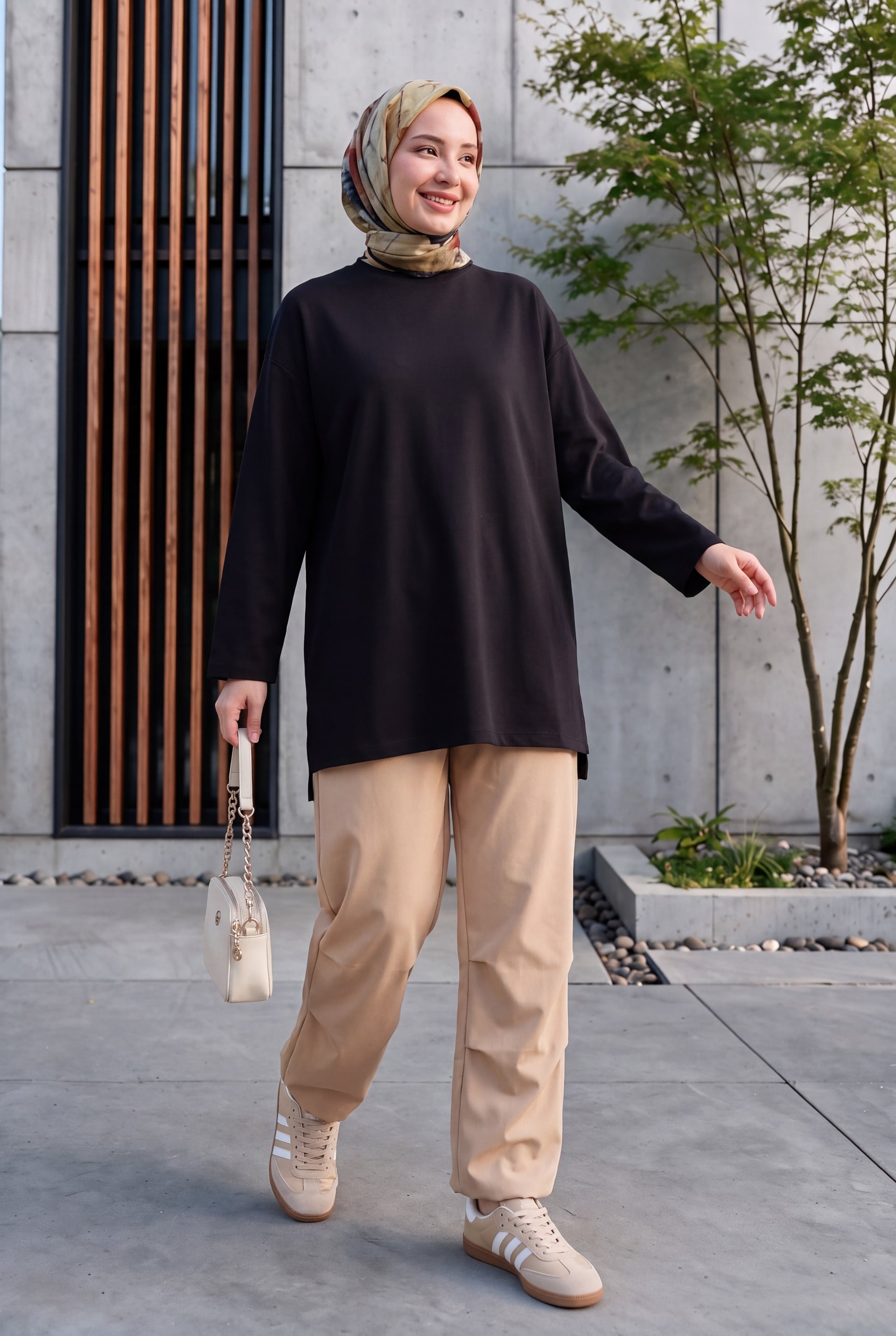 Women's Elastic Waistband Trousers with Gathered Ankles - Camel - Podyumplus - by Peralane - photo 4