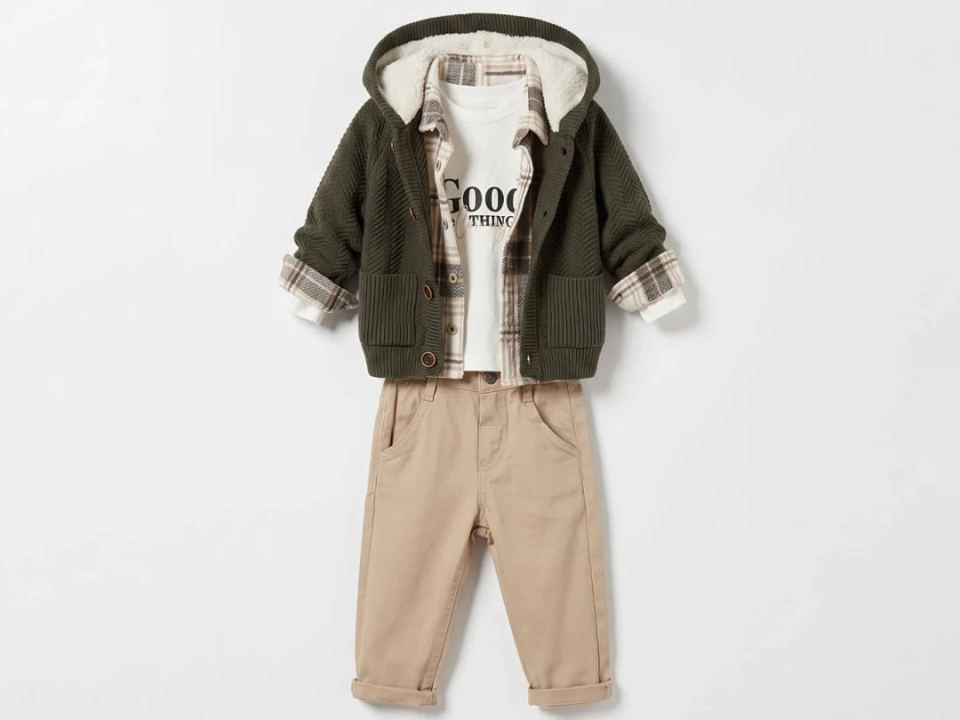Boys' 4-Piece Knit Cardigan Set with Plaid Shirt and Trousers - Green - Canoz - by Peralane