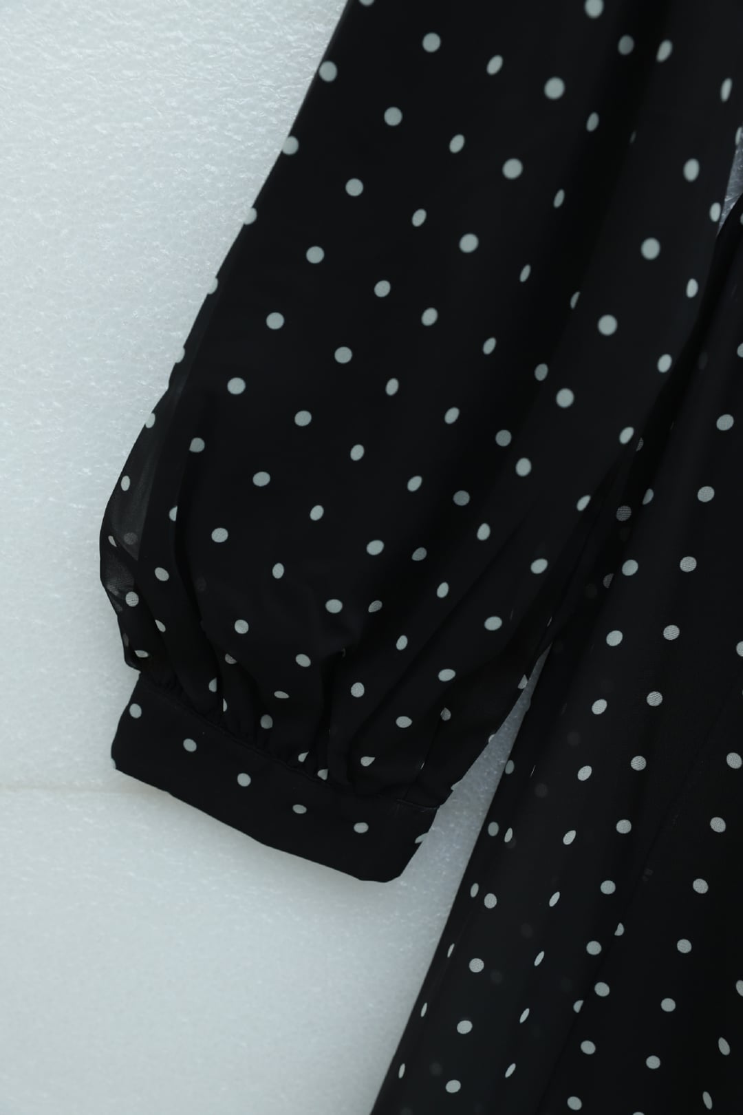 Lined Elasticated Waist Polka Dot Long Chiffon Dress - Black - Podyumplus - by Peralane - photo 7