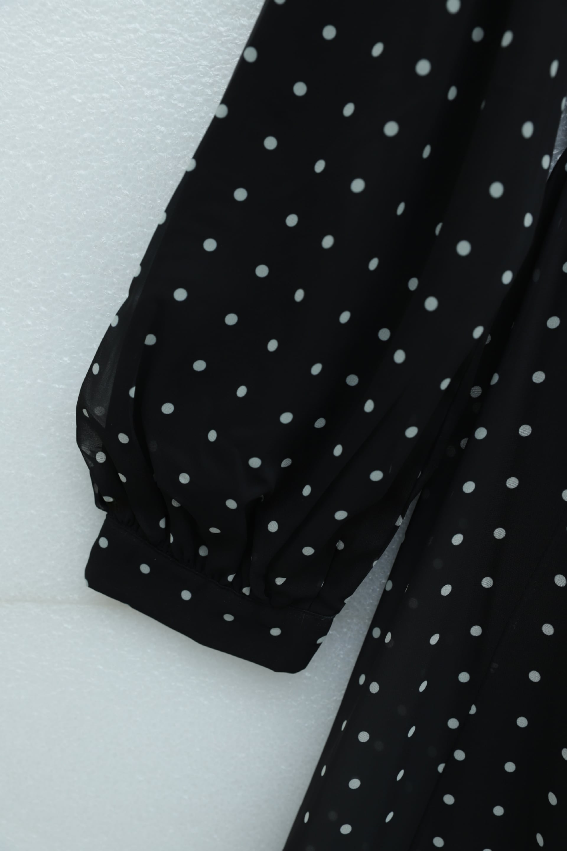 Lined Elasticated Waist Polka Dot Long Chiffon Dress - Black - Podyumplus - by Peralane - photo 7