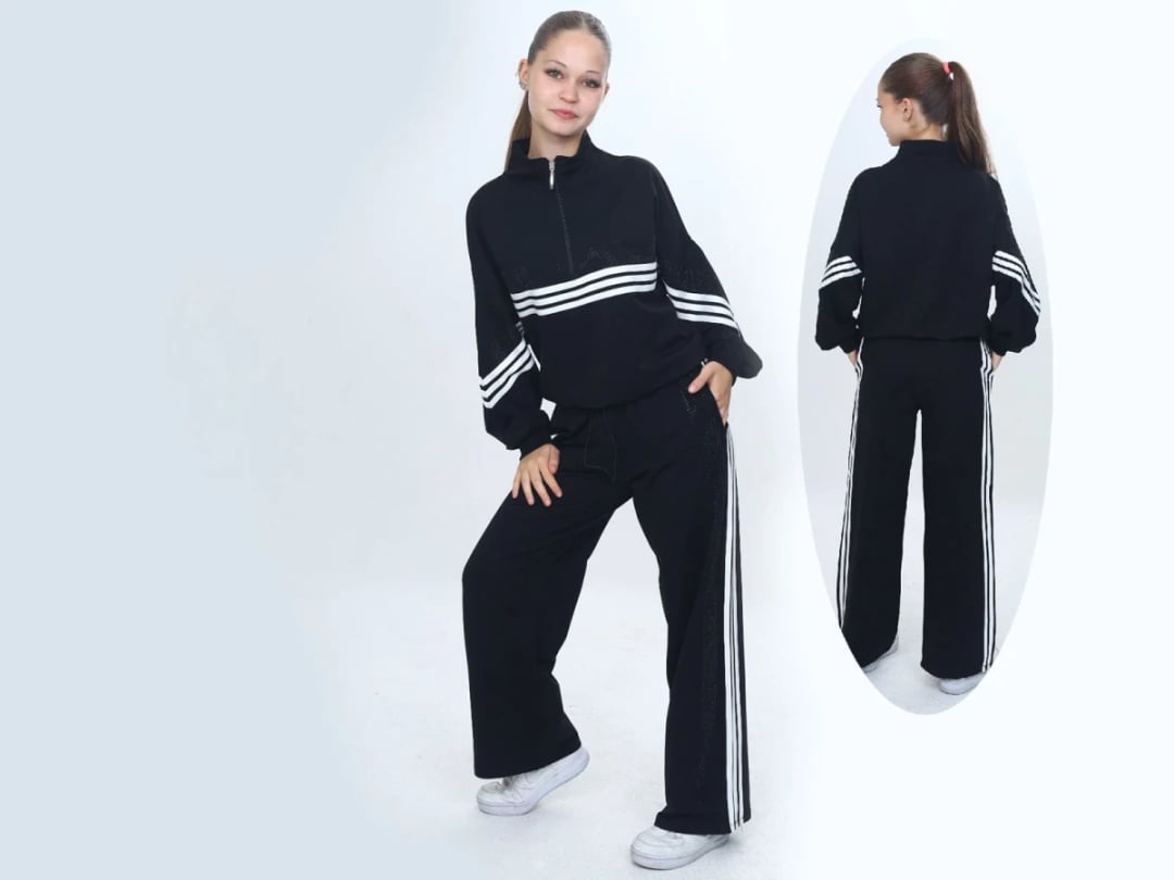 Striped Zip-Up Girls' Tracksuit Set - Vizviz - by Peralane