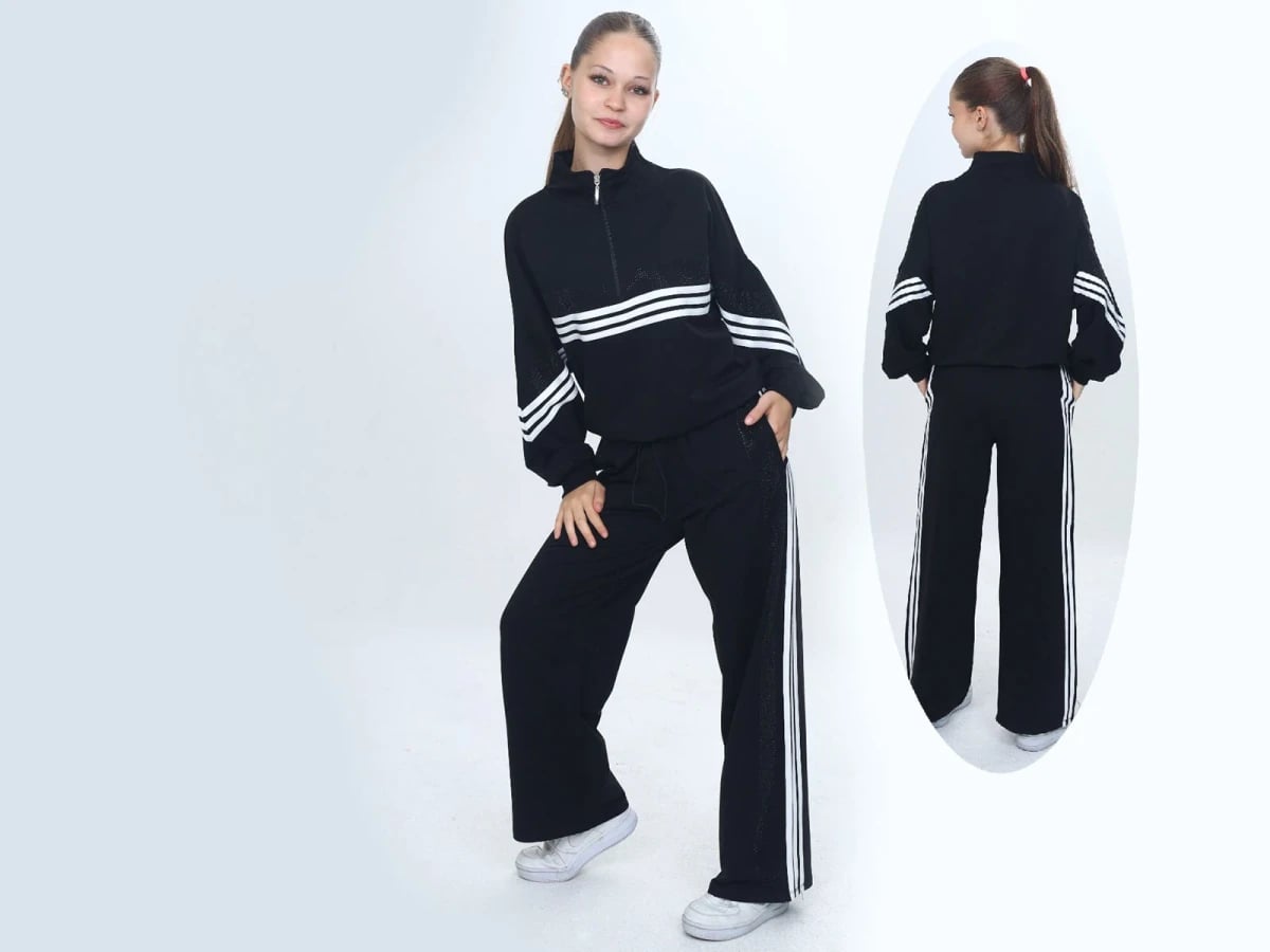 Striped Zip-Up Girls' Tracksuit Set - Vizviz - by Peralane
