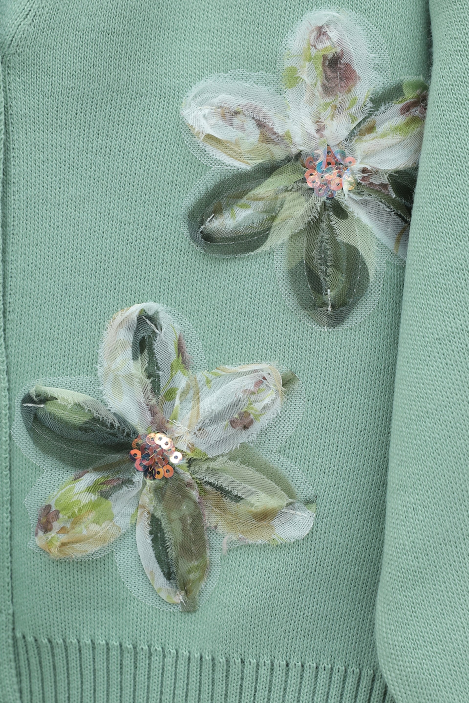 Sequin and Floral Embellished Buttoned Knit Cardigan in Sea Green - Podyumplus - by Peralane - photo 8