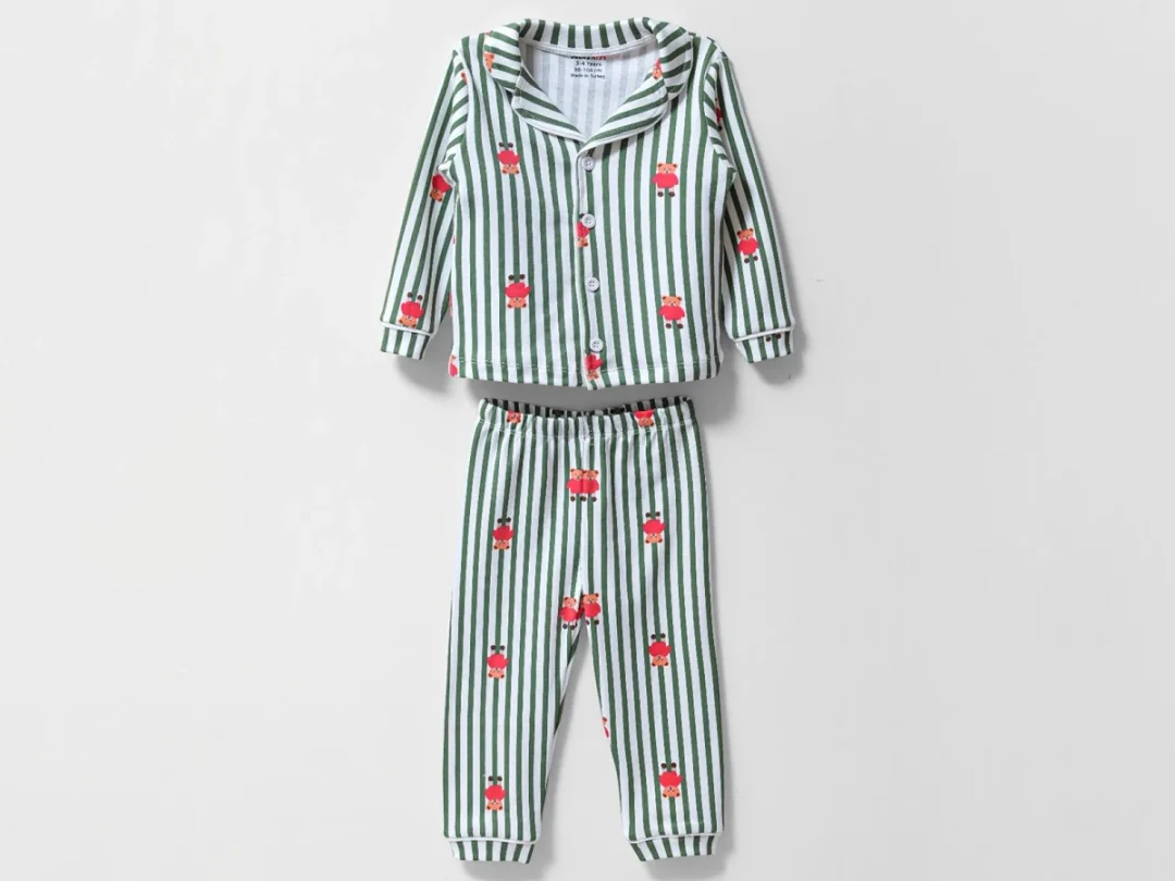 Striped Teddy Bear Print Button-Collar Boys' Pajama Set (4-Pack) - Dolas - by Peralane