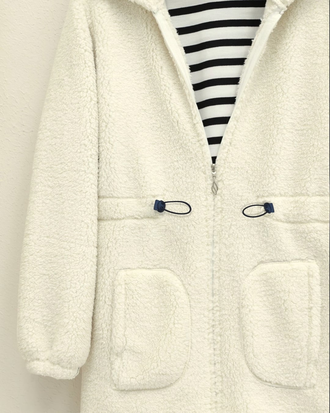 Women's Hooded Drawstring Fleece Jacket - Ecru - Podyumplus - by Peralane - photo 5
