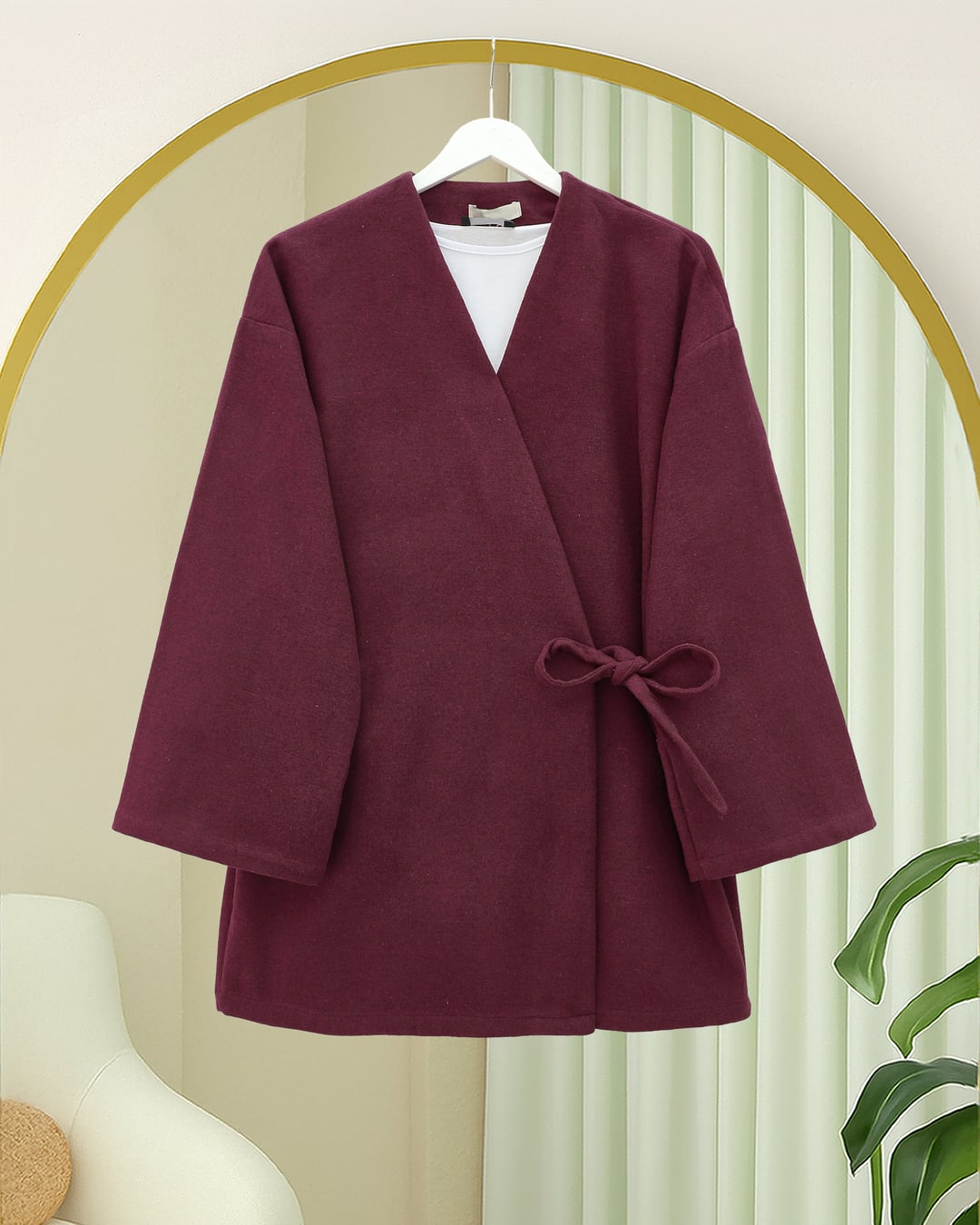 Cross-Wrap Cashmere-Blend Kimono - Burgundy - Podyumplus - by Peralane - photo 3