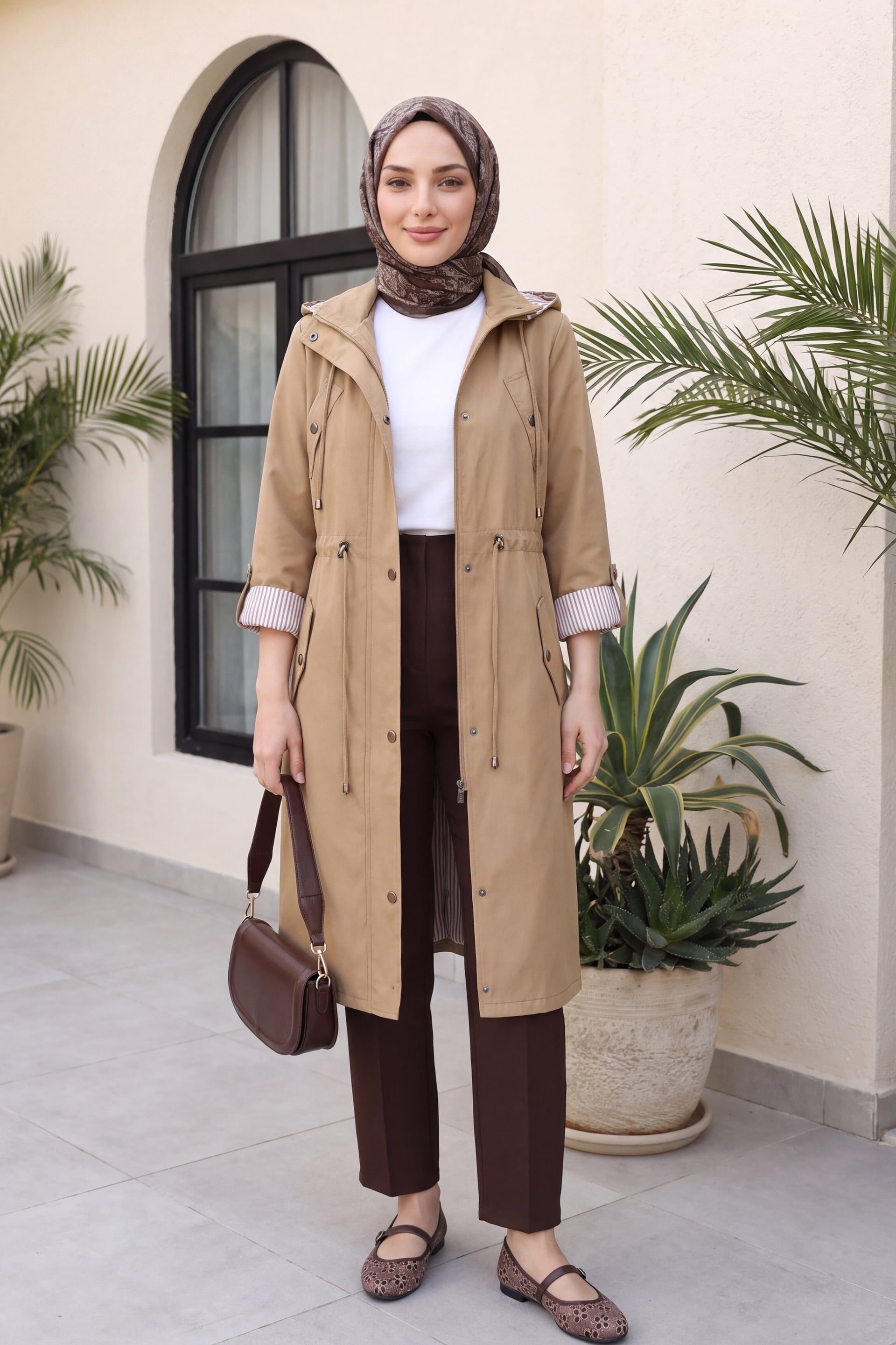 Women's Striped Lining Trench Coat - Beige - Podyumplus - by Peralane - photo 3