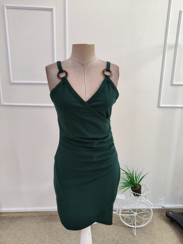 Women's Sleeveless V-Neck Wrap Dress with Ring Detail, Deep Green - Janes - by Peralane - photo 4