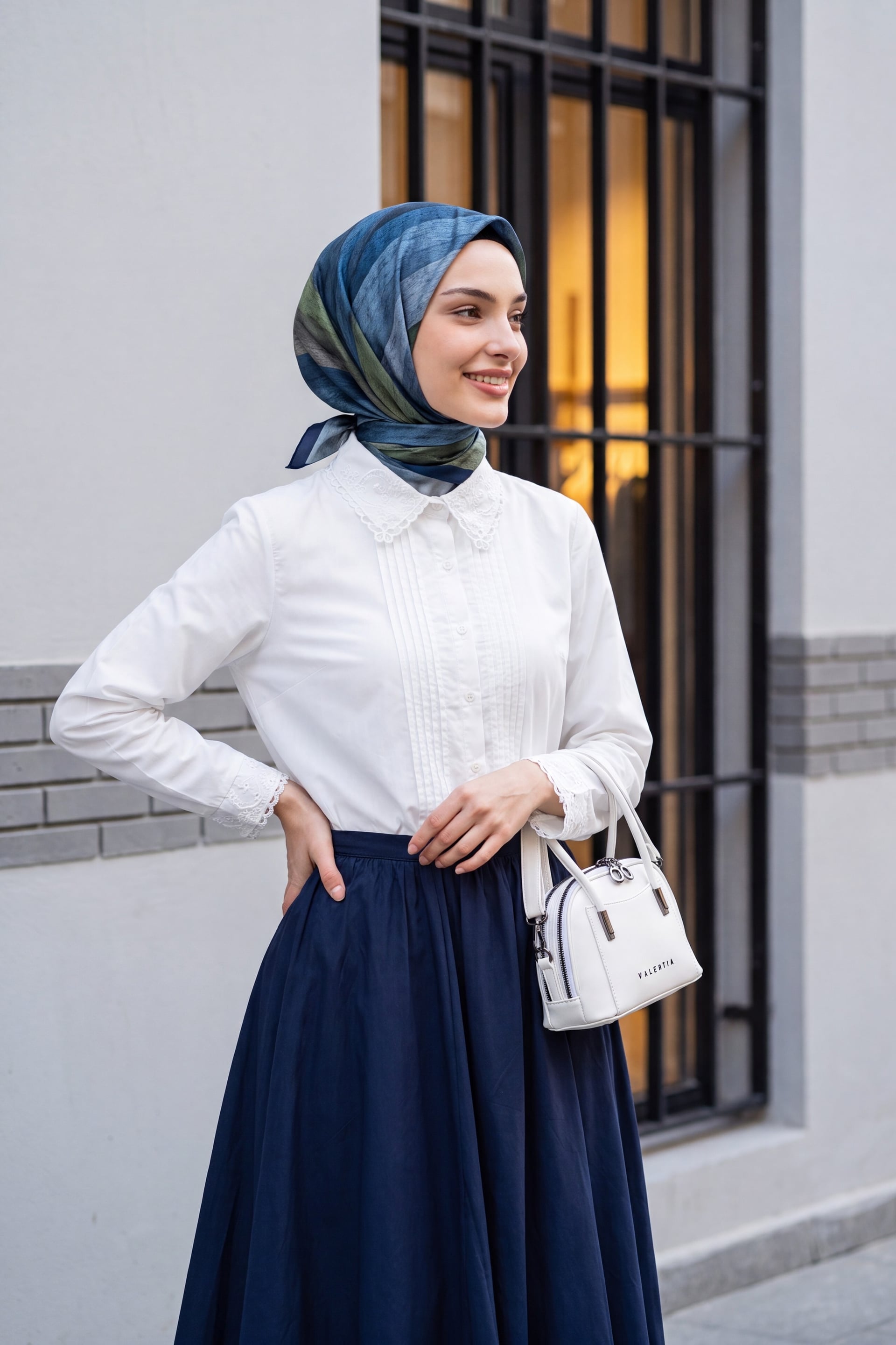 White Scalloped Collar Pleated Button Blouse - Podyumplus - by Peralane - photo 2
