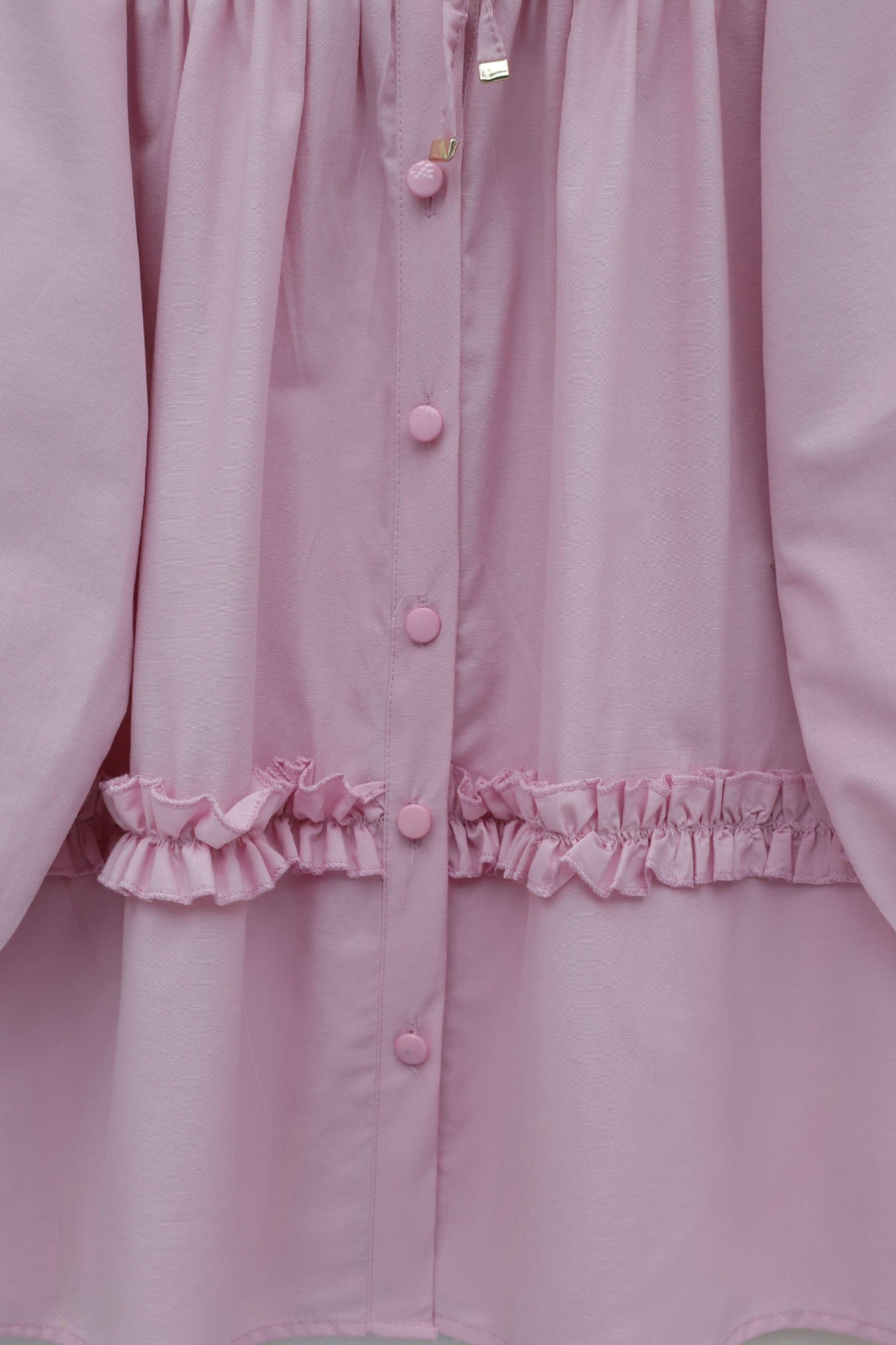 Pink Poplin Tunic with Tie-Neck, Gathered Yoke and Ruffled Hem - Podyumplus - by Peralane - photo 5