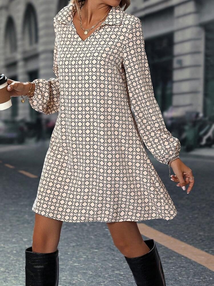 Women's Long Sleeve Collared Patterned Mini Modal Dress - Janes - by Peralane - photo 3