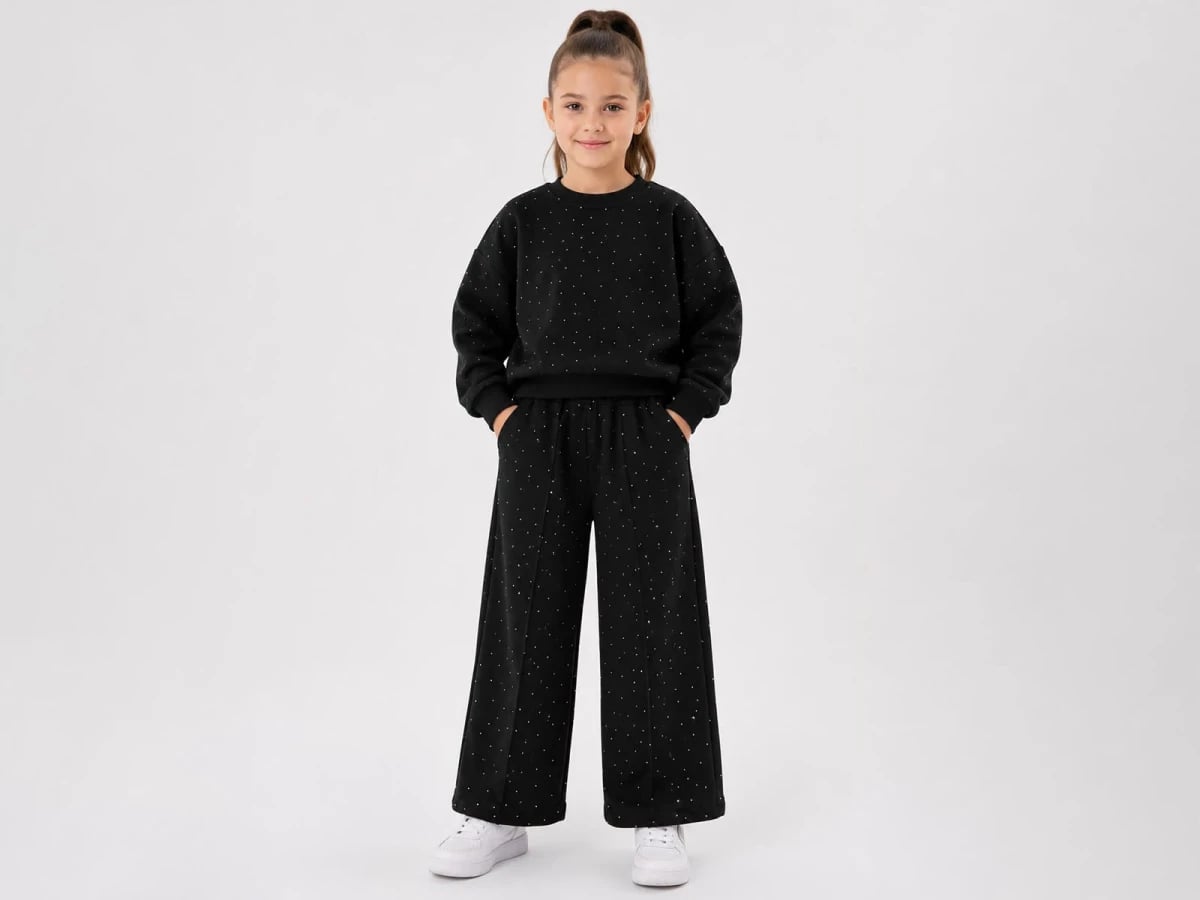 Girls' Striped Pocket 3-Thread Sweatshirt and Trousers Set - Incilay - by Peralane
