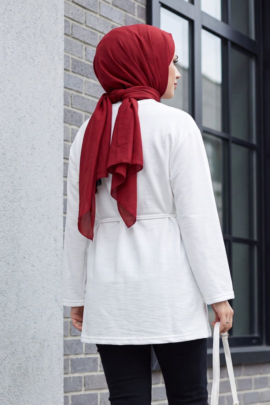 White Long-Sleeved Tie-Waist Knit Tunic - Podyumplus - by Peralane - photo 5