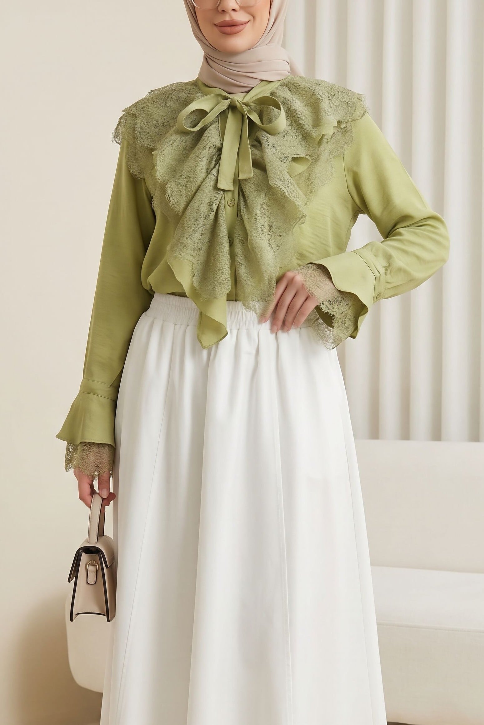 White Elastic Waist Parachute Skirt with Pockets - Podyumplus - by Peralane - photo 2