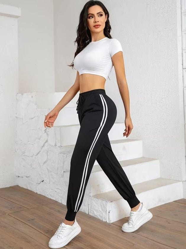 Women's High Waist Side Stripe Viscose Two-Thread Track Pants - Janes - by Peralane - photo 6
